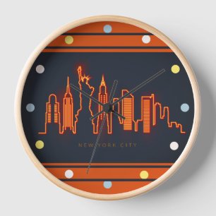 New York Skyline Orange Neon Look City Wall Uhr