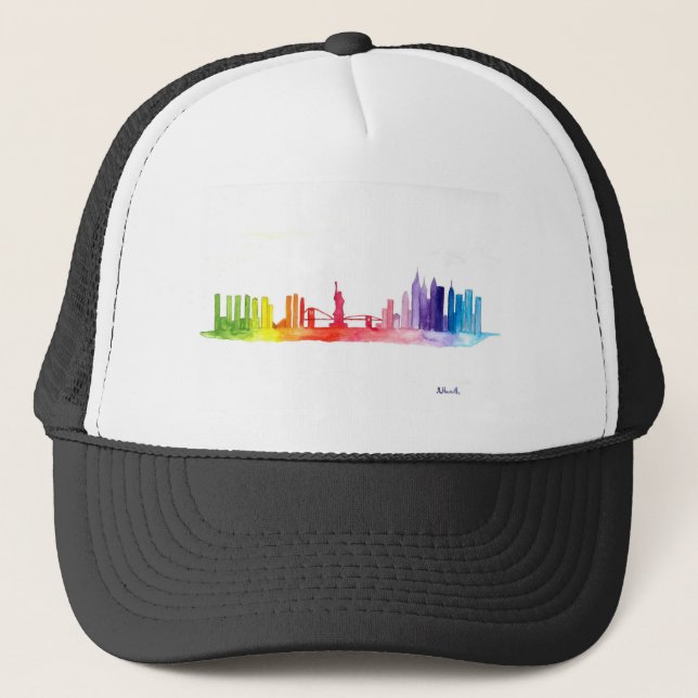 New York skyline Rainbow NYC Colorful USA Truckerkappe (Vorderseite)