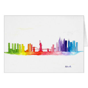 New York skyline Rainbow Water Color NYC