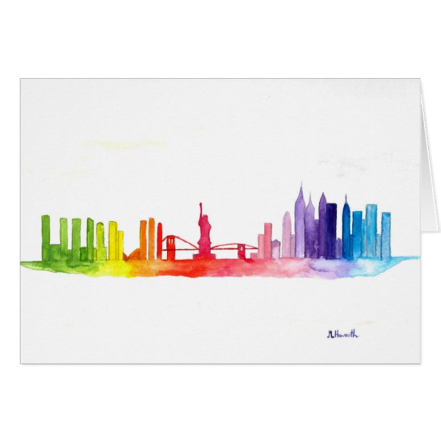 New York skyline Rainbow Water Color NYC (Vorderseite (Horizontal))