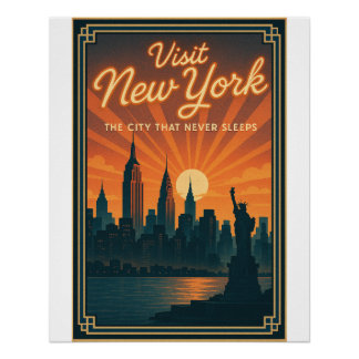 New York Skyline Retro Poster
