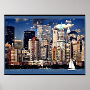 New York Skyline, Sailboat auf dem Hudson River Poster