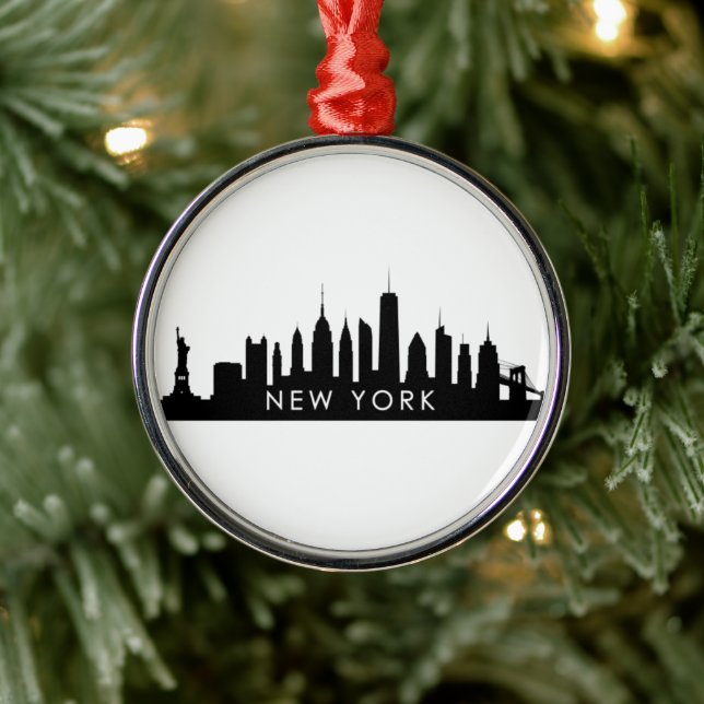 New York Skyline Silhouette Black Elegant NYC Ornament Aus Metall (Baum)