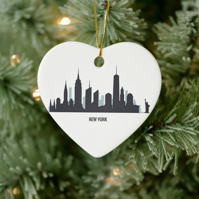 New York Skyline Silhouette Black Elegante America Keramik Ornament (Baum)