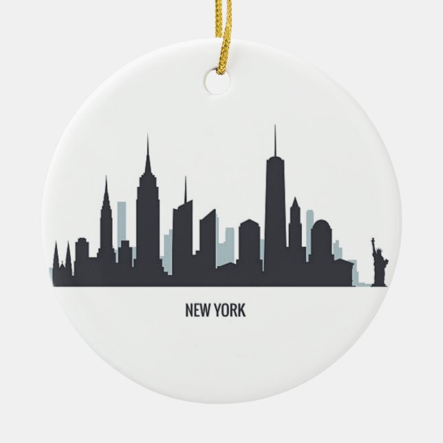 New York Skyline Silhouette Black Elegante America Keramik Ornament (Vorne)