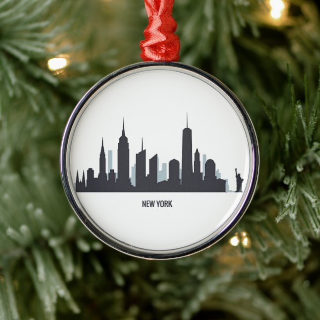 New York Skyline Silhouette Black Elegante America Ornament Aus Metall (Baum)