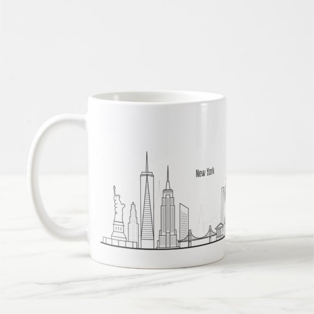New York Skyline Silhouette Black Elegante Script Kaffeetasse (Links)
