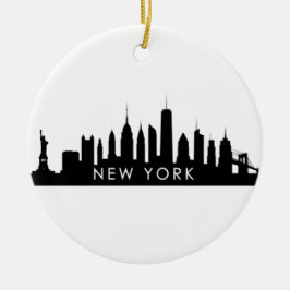 New York Skyline Silhouette Black Elegante Script Keramik Ornament