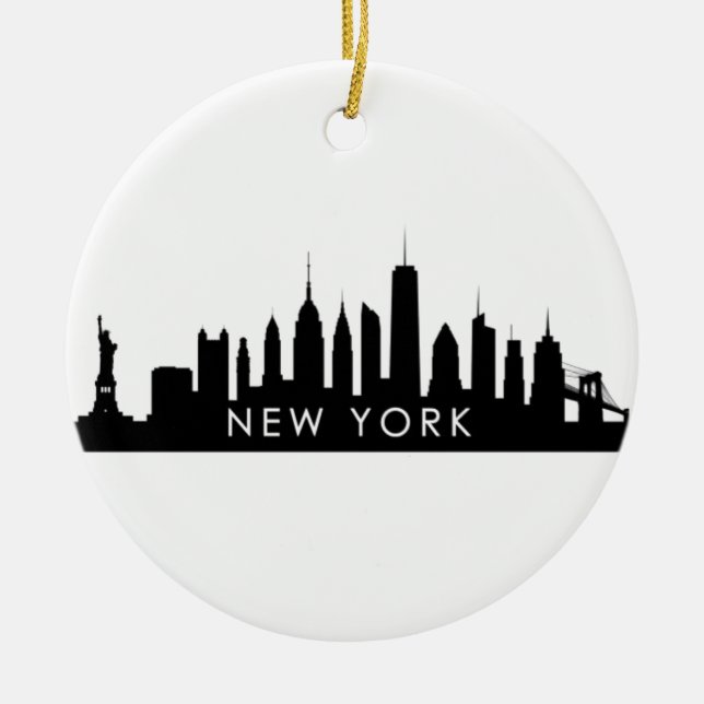 New York Skyline Silhouette Black Elegante Script Keramik Ornament (Vorne)