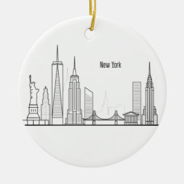 New York Skyline Silhouette Black Elegante Script  Keramik Ornament