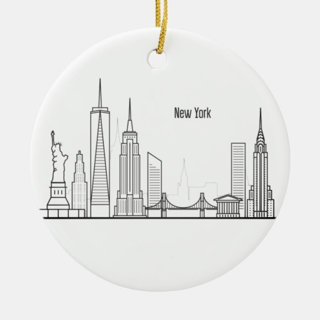 New York Skyline Silhouette Black Elegante Script  Keramik Ornament (Vorne)