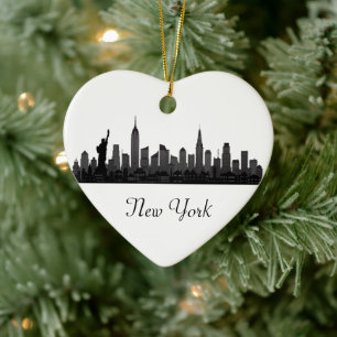 New York Skyline Silhouette Black Elegante Script Keramik Ornament