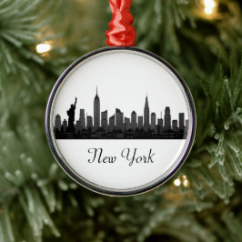 New York Skyline Silhouette Black Elegante Script Ornament Aus Metall