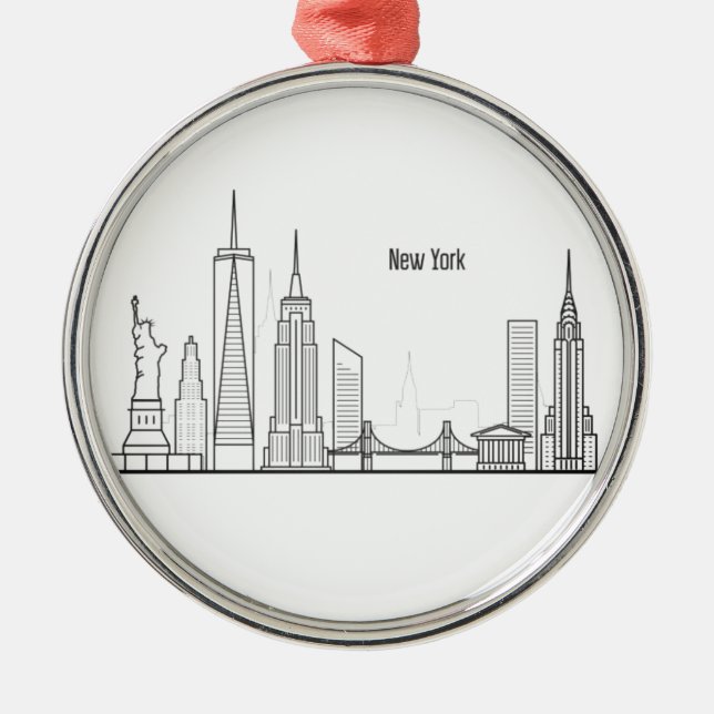 New York Skyline Silhouette Black Elegante Script Ornament Aus Metall (Vorne)