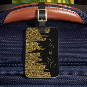 New York Skyline Silhouette in Imitate Gold Glitze Gepäckanhänger
