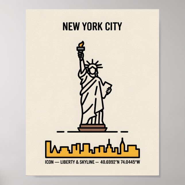 New York Skyline Statue of Liberty Bold Line Art Poster (Vorne)