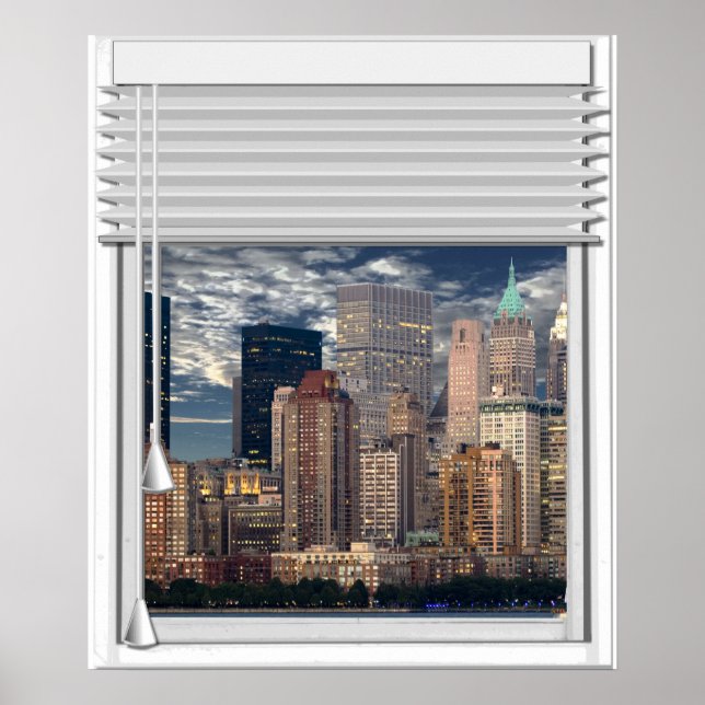 New York Skyline View Fake Window with Blinds Poster (Vorne)