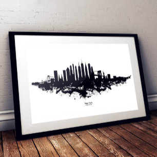 New York Skyline Watercolor Black and White Fotodruck