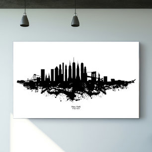 New York Skyline Watercolor Black and White Poster