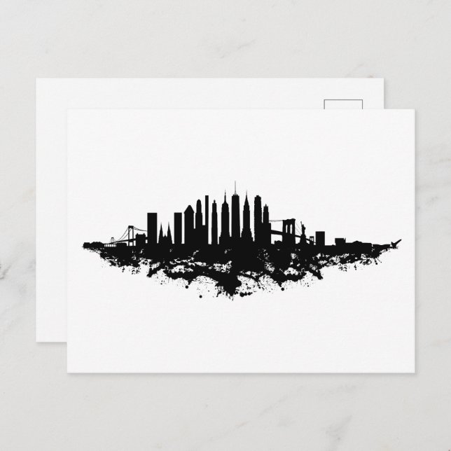 New York Skyline Watercolor Black and White Postkarte (Vorne/Hinten)