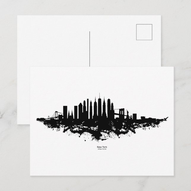 New York Skyline Watercolor Black and White Postkarte (Vorne/Hinten)