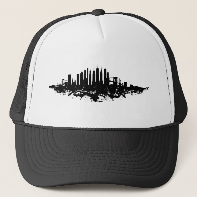 New York Skyline Watercolor Black and White Truckerkappe (Vorderseite)