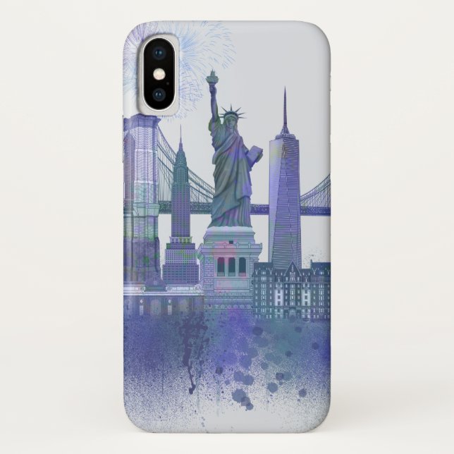 New York Skyline - Watercolor Blue Case-Mate iPhone Hülle (Rückseite)