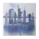 New York Skyline - Watercolor Blue Fliese<br><div class="desc">New York Skyline Watercolor Splash Blue von Fab Funky. Die Sehenswürdigkeiten New Yorks sind in einem Aquarellstil gehalten.</div>