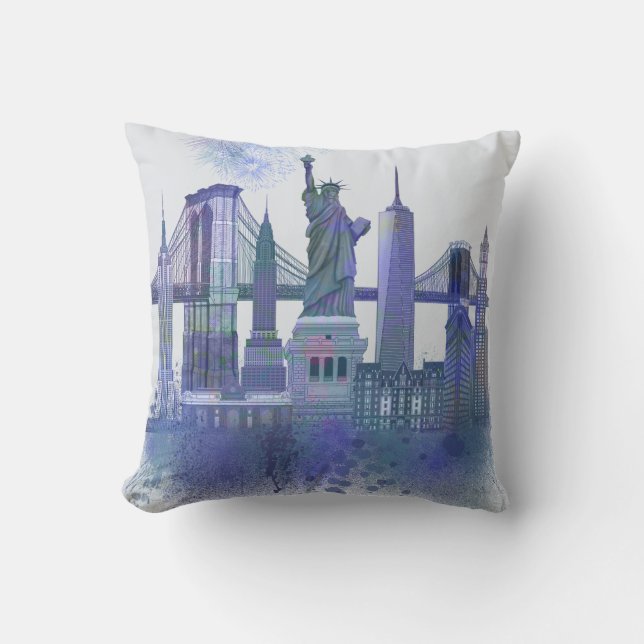 New York Skyline - Watercolor Blue Kissen (Vorderseite)