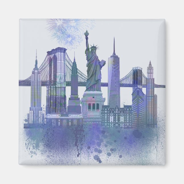 New York Skyline - Watercolor Blue Magnet (Vorne)