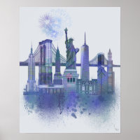 New York Skyline - Watercolor Blue