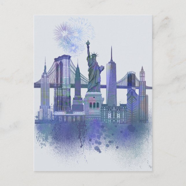 New York Skyline - Watercolor Blue Postkarte (Vorderseite)