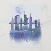 New York Skyline - Watercolor Blue