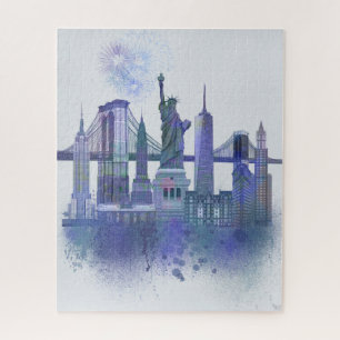 New York Skyline - Watercolor Blue Puzzle