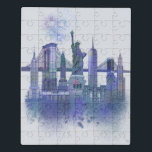 New York Skyline - Watercolor Blue Puzzle<br><div class="desc">New York Skyline Watercolor Splash Blue von Fab Funky. Die Sehenswürdigkeiten New Yorks sind in einem Aquarellstil gehalten.</div>