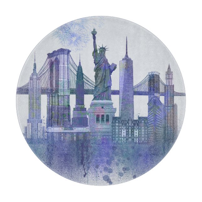 New York Skyline - Watercolor Blue Schneidebrett (Vorderseite)