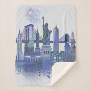 New York Skyline - Watercolor Blue Sherpadecke