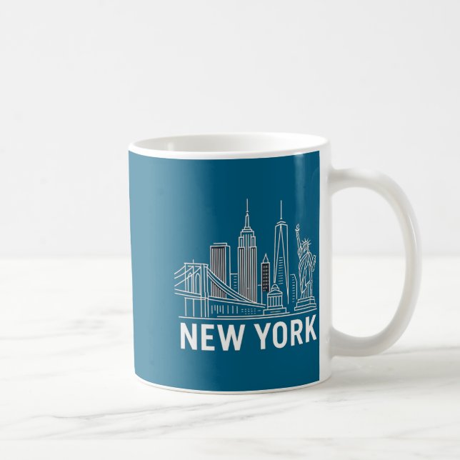New York Skyline With Statue Of Liberty White Line Kaffeetasse (Rechts)