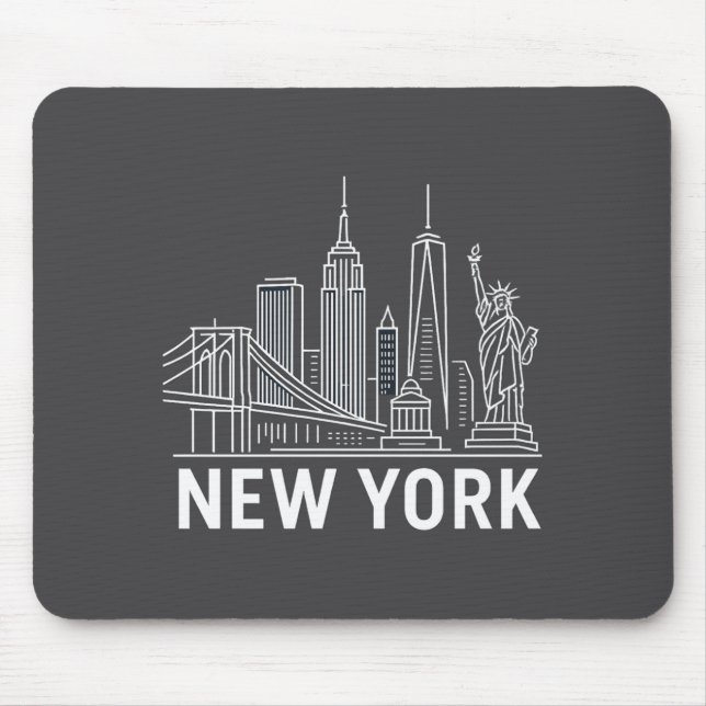 New York Skyline With Statue Of Liberty White Line Mousepad (Vorne)