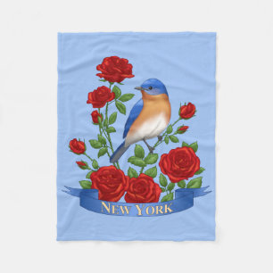 New York Staat Bird & Blume - Bluebird & Rote Rose Fleecedecke