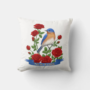 New York Staat Bird & Blume - Bluebird & Rote Rose Kissen