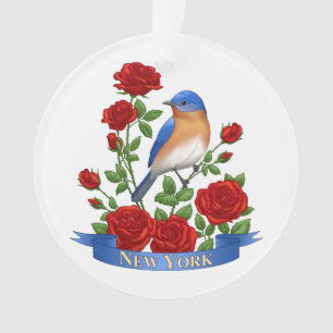 New York Staat Bird & Blume - Bluebird & Rote Rose Ornament