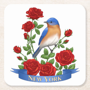 New York Staat Bird und Blume Rechteckiger Pappuntersetzer