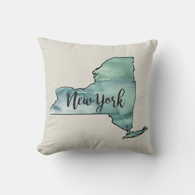 New York Staat Map Watercolor Throw Kissen (Vorderseite)