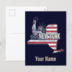 New York Staat United Staaten Retro Map Vintag USA Feiertagspostkarte