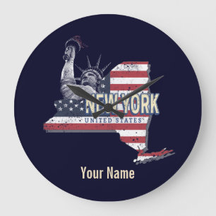 New York Staat United Staaten Retro Map Vintag USA Große Wanduhr