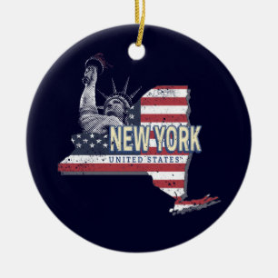 New York Staat United Staaten Retro Map Vintag USA Keramik Ornament