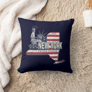 New York Staat United Staaten Retro Map Vintag USA Kissen