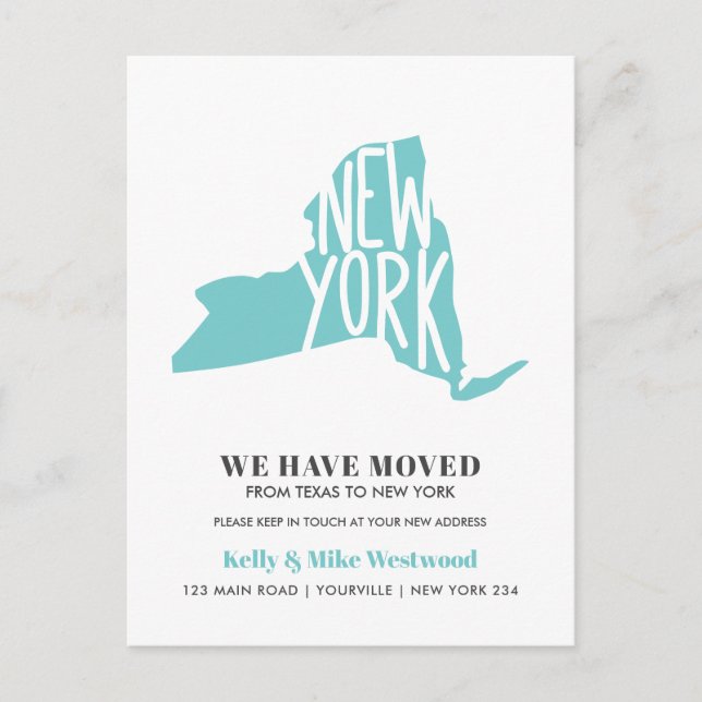 NEW YORK STAAT Wir haben neue Adresse Neue Zuhause Postkarte (Vorderseite)