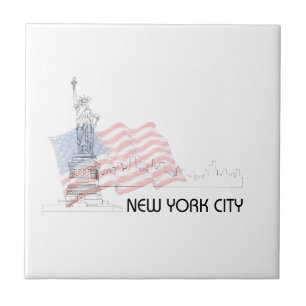 New York - Statue der Liberty USA Flag Fliese